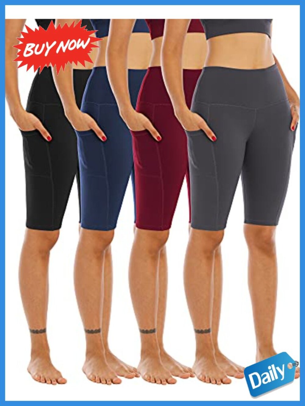 4 Pack High Waisted Biker Yoga Shorts with Pockets Tummy Control Athletic